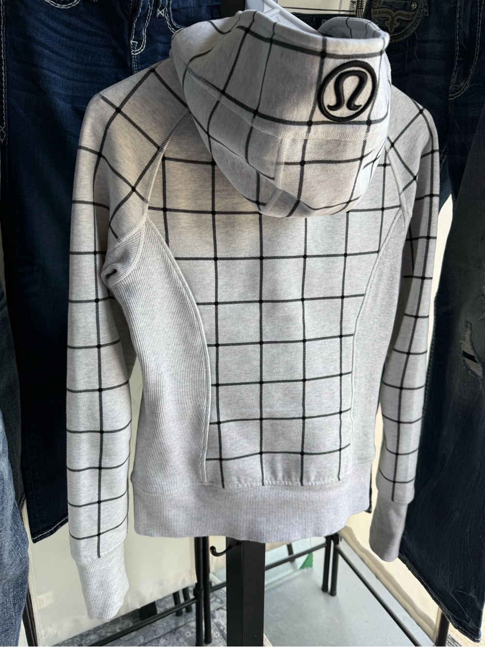 Lululemon Gray Grid Scuba Hoodie with Black Windowpane